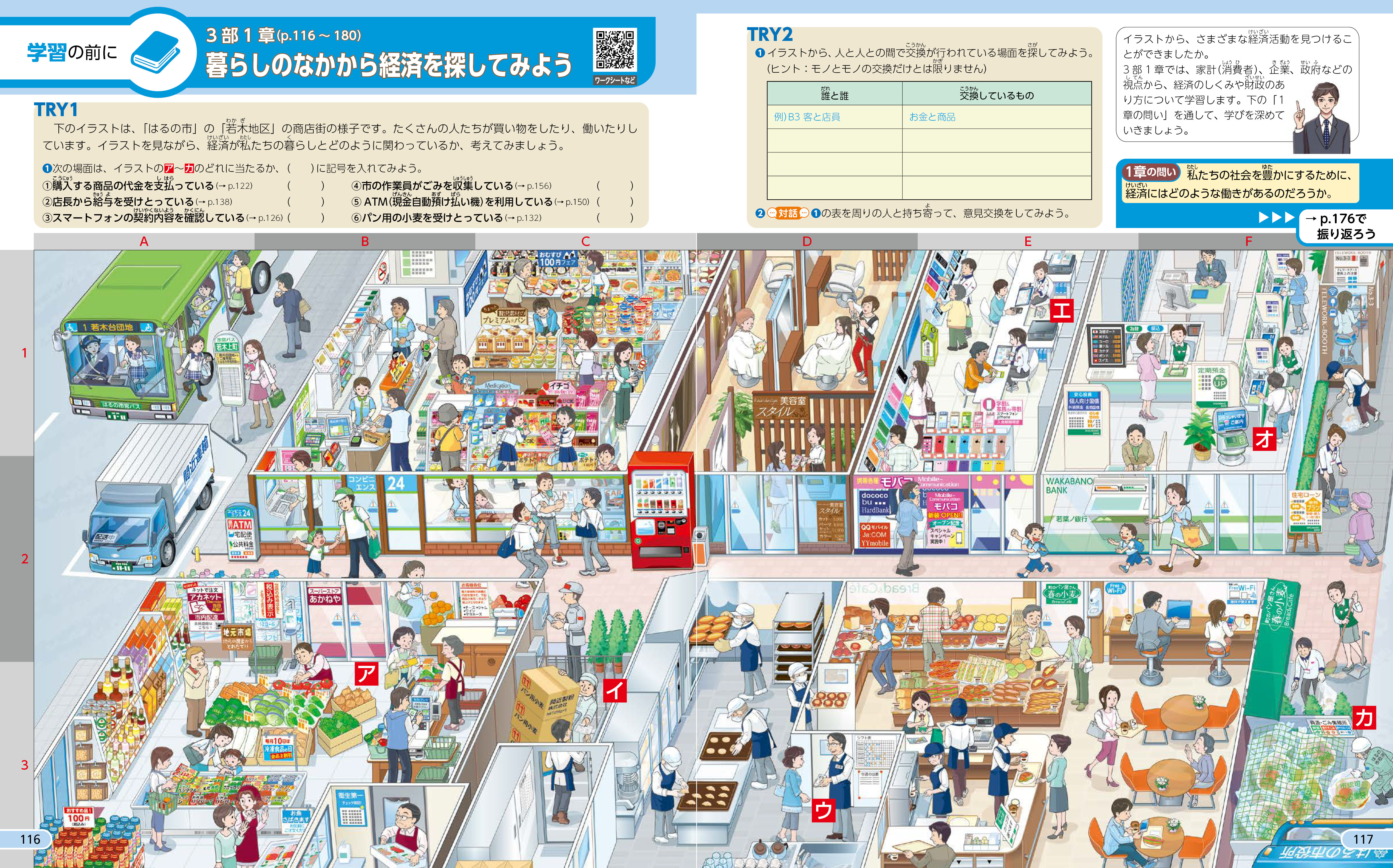 学習の前に　暮らしのなかから経済を探してみよう　p.116-117